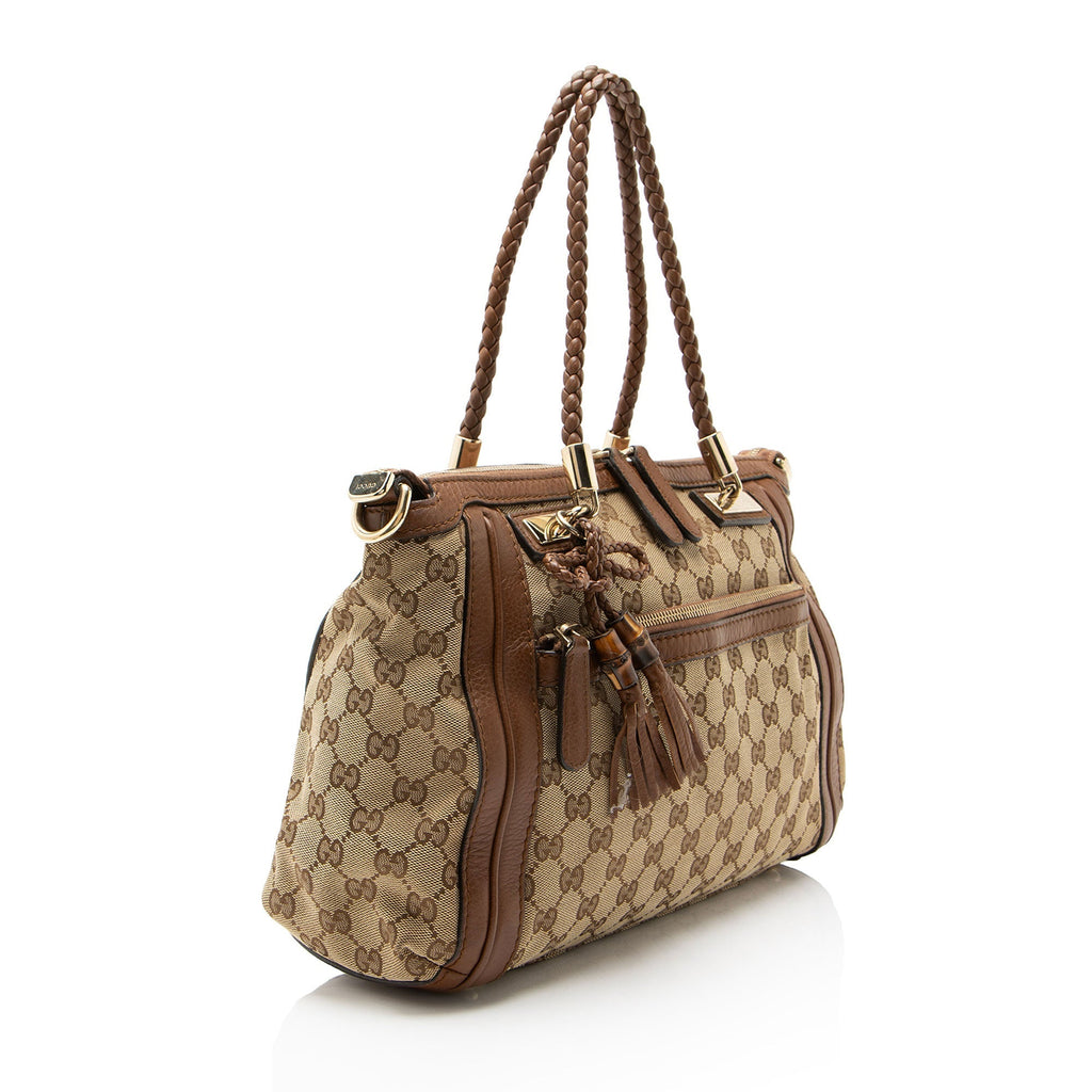 Gucci GG Canvas Leather Bella Tote Bag - Beige/Brown
