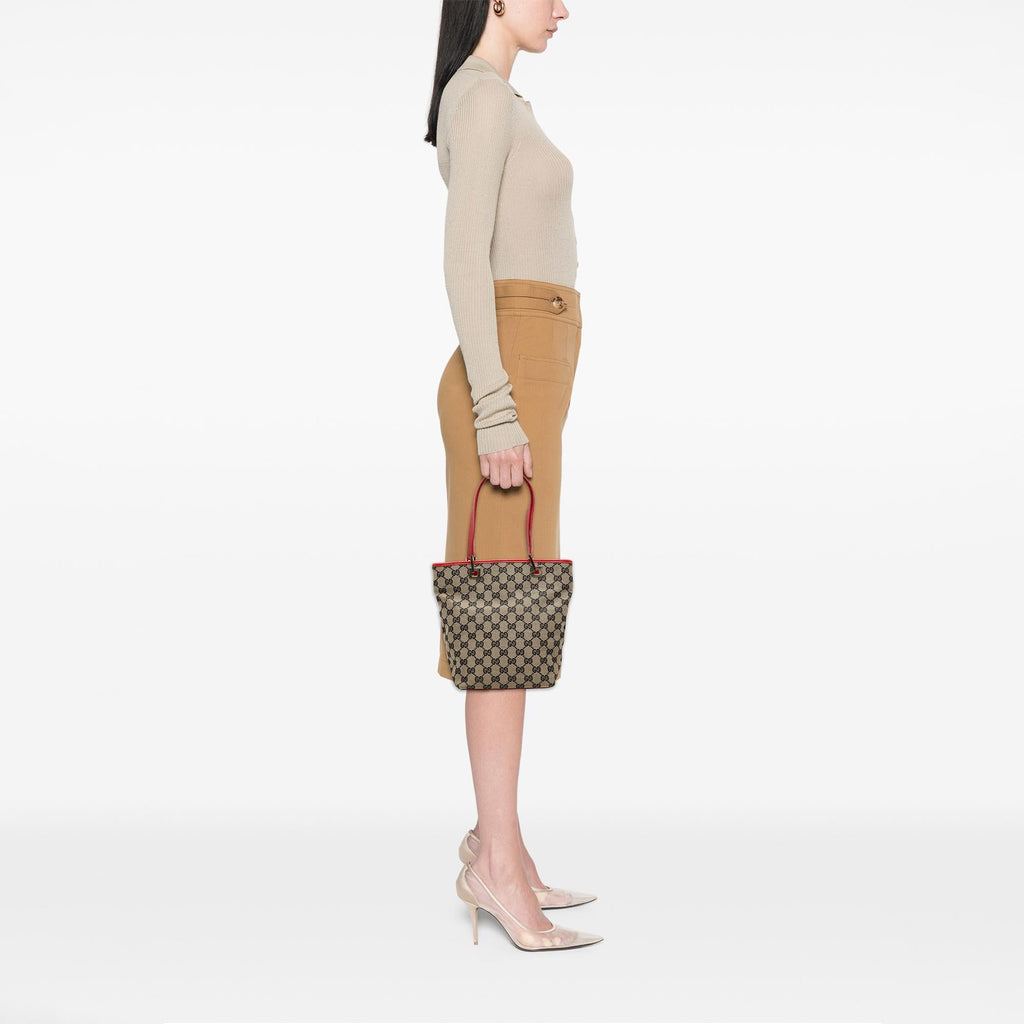 Gucci GG Canvas Tote Bag - Beige/Red