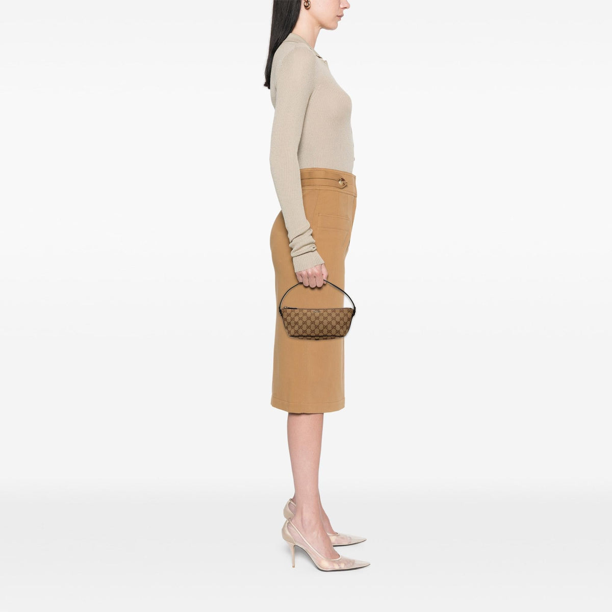 Gucci GG Canvas Web Boat Shoulder Bag - Beige