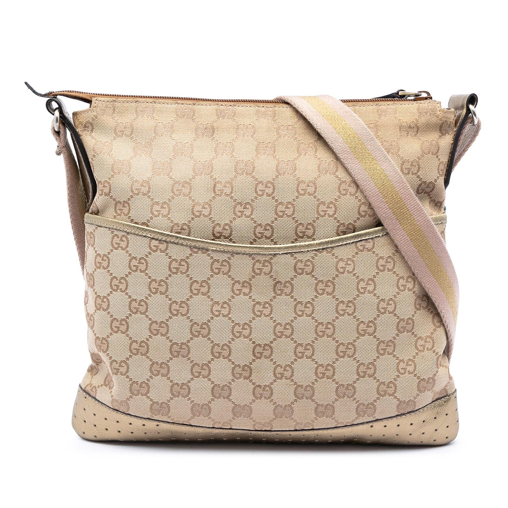 Gucci GG Canvas Web Crossbody Bag - Beige
