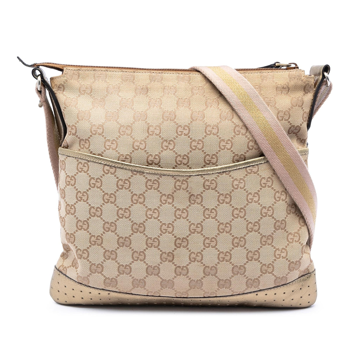 Gucci GG Canvas Web Crossbody Bag - Beige