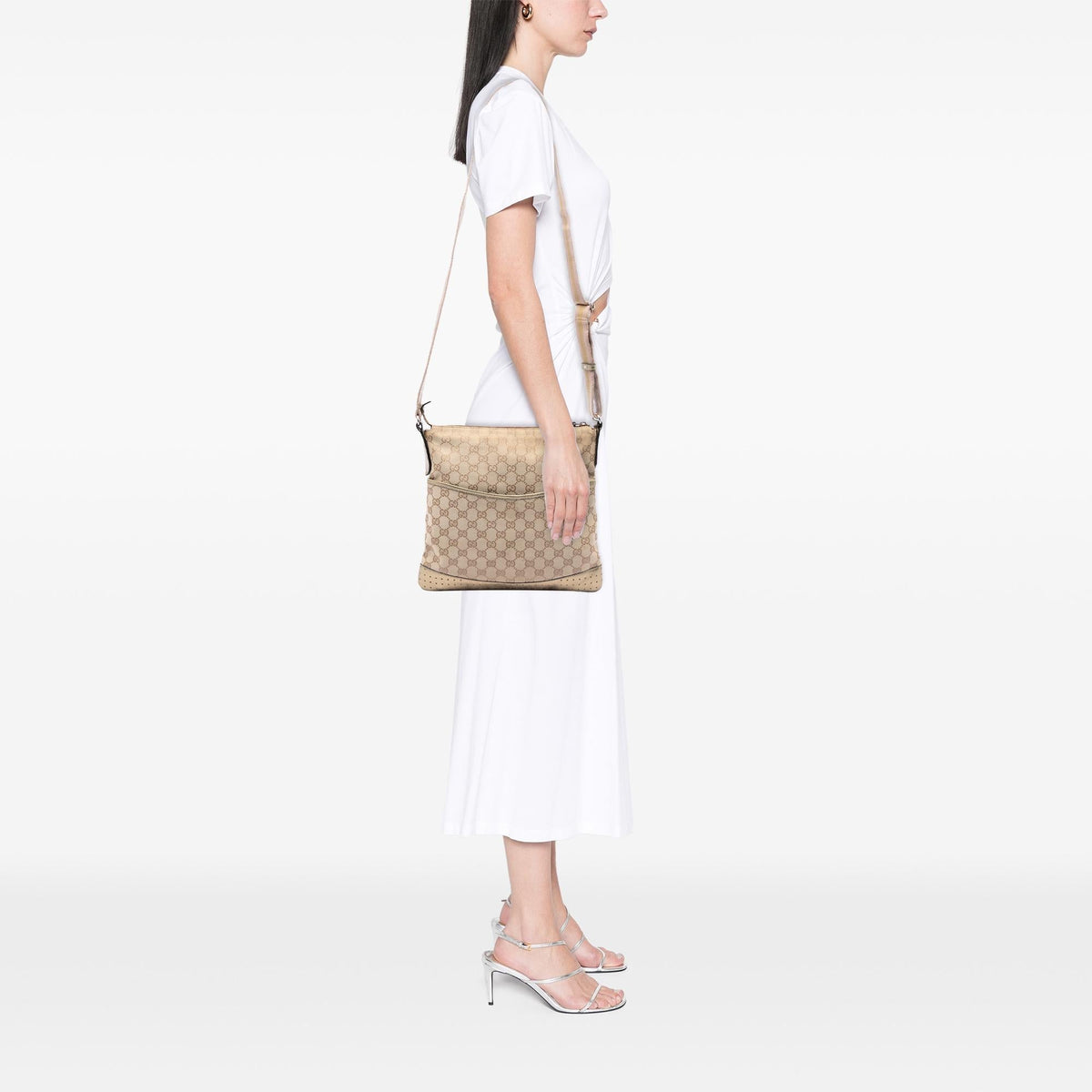Gucci GG Canvas Web Crossbody Bag - Beige