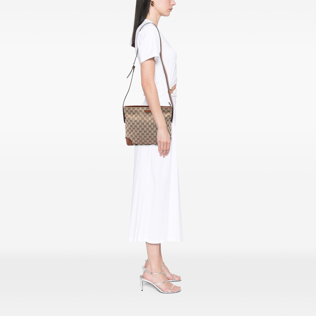 Gucci GG Canvas Web Crossbody Bag - Beige
