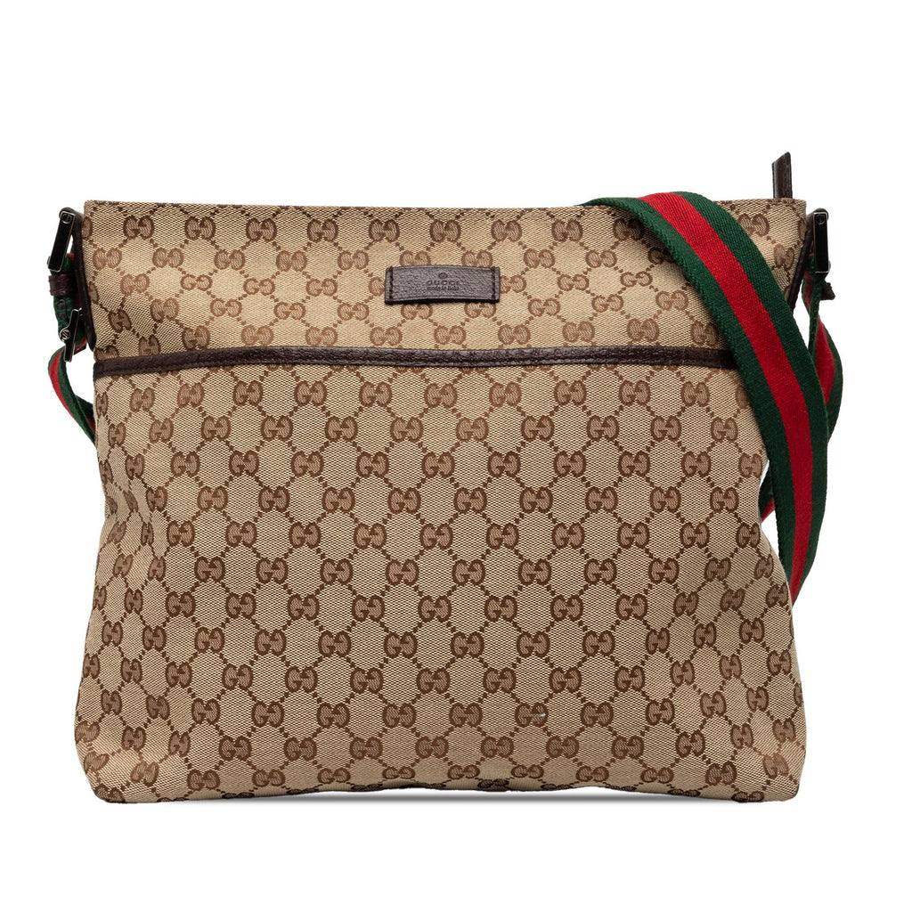 Gucci GG Canvas Web Crossbody Bag - Beige