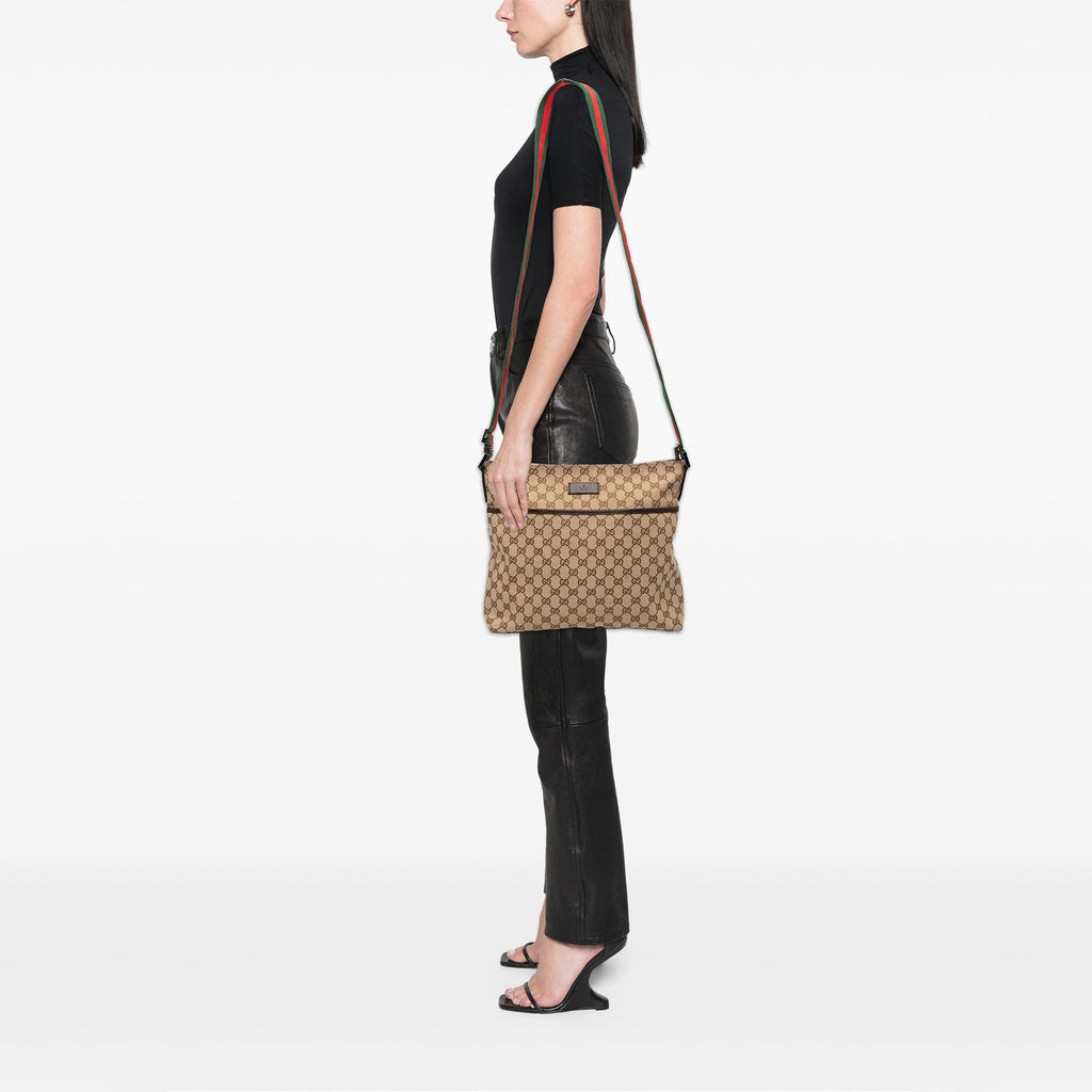 Gucci GG Canvas Web Crossbody Bag - Beige