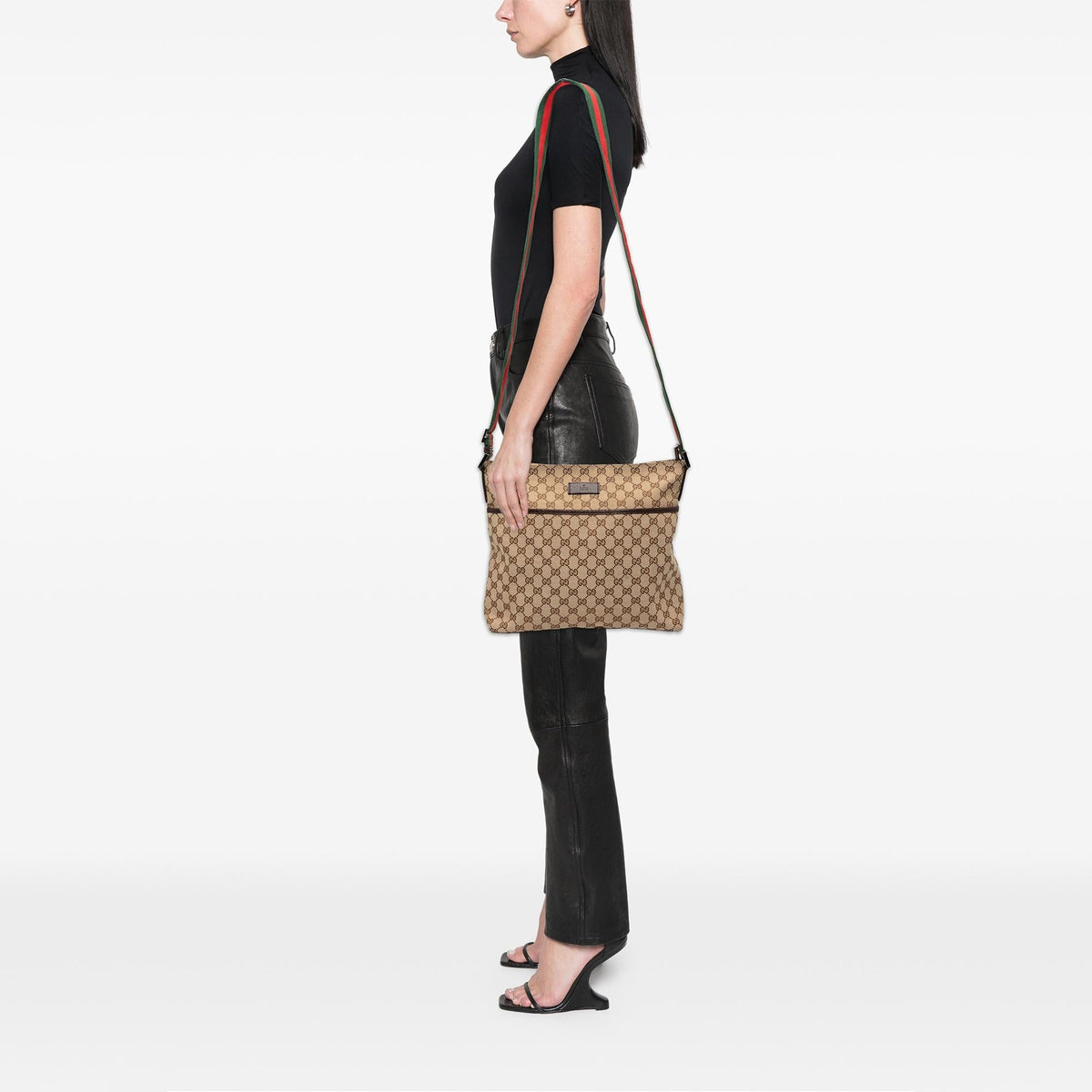 Gucci GG Canvas Web Crossbody Bag - Beige