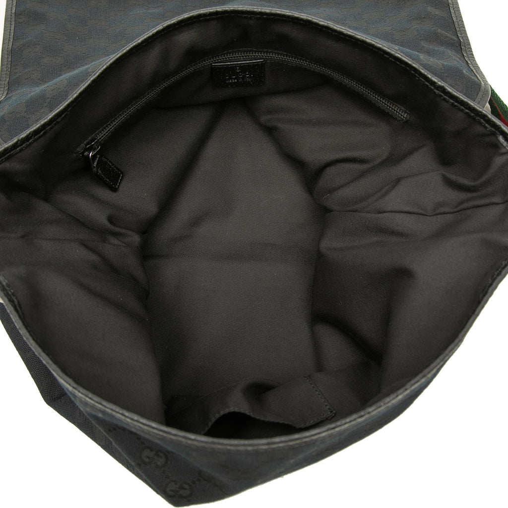 Gucci GG Canvas Web Flap Messenger Bag - Black