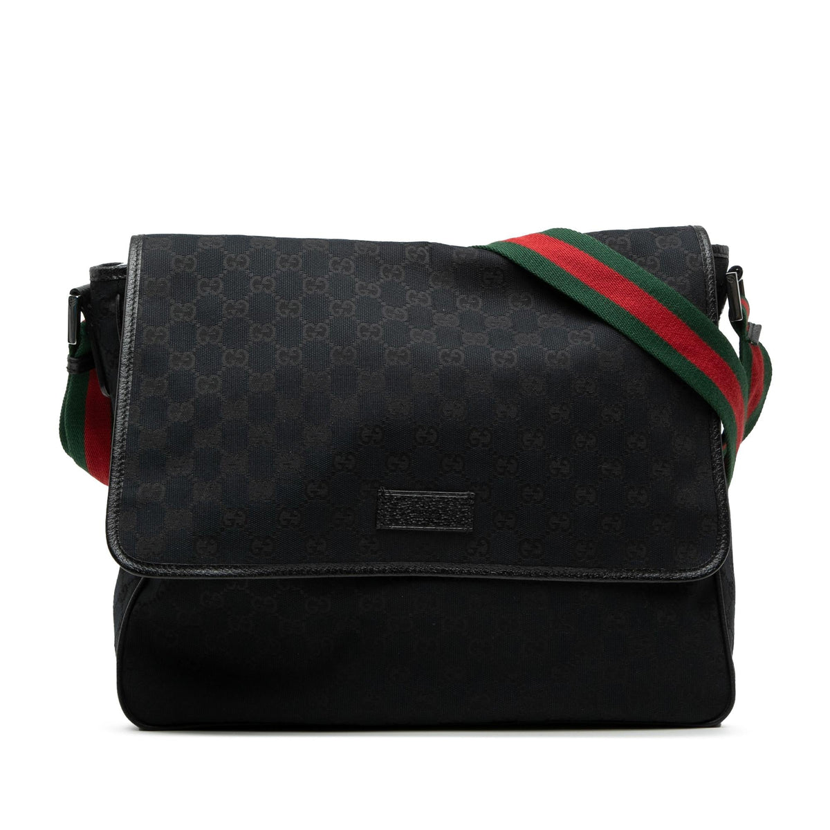 Gucci GG Canvas Web Flap Messenger Bag - Black