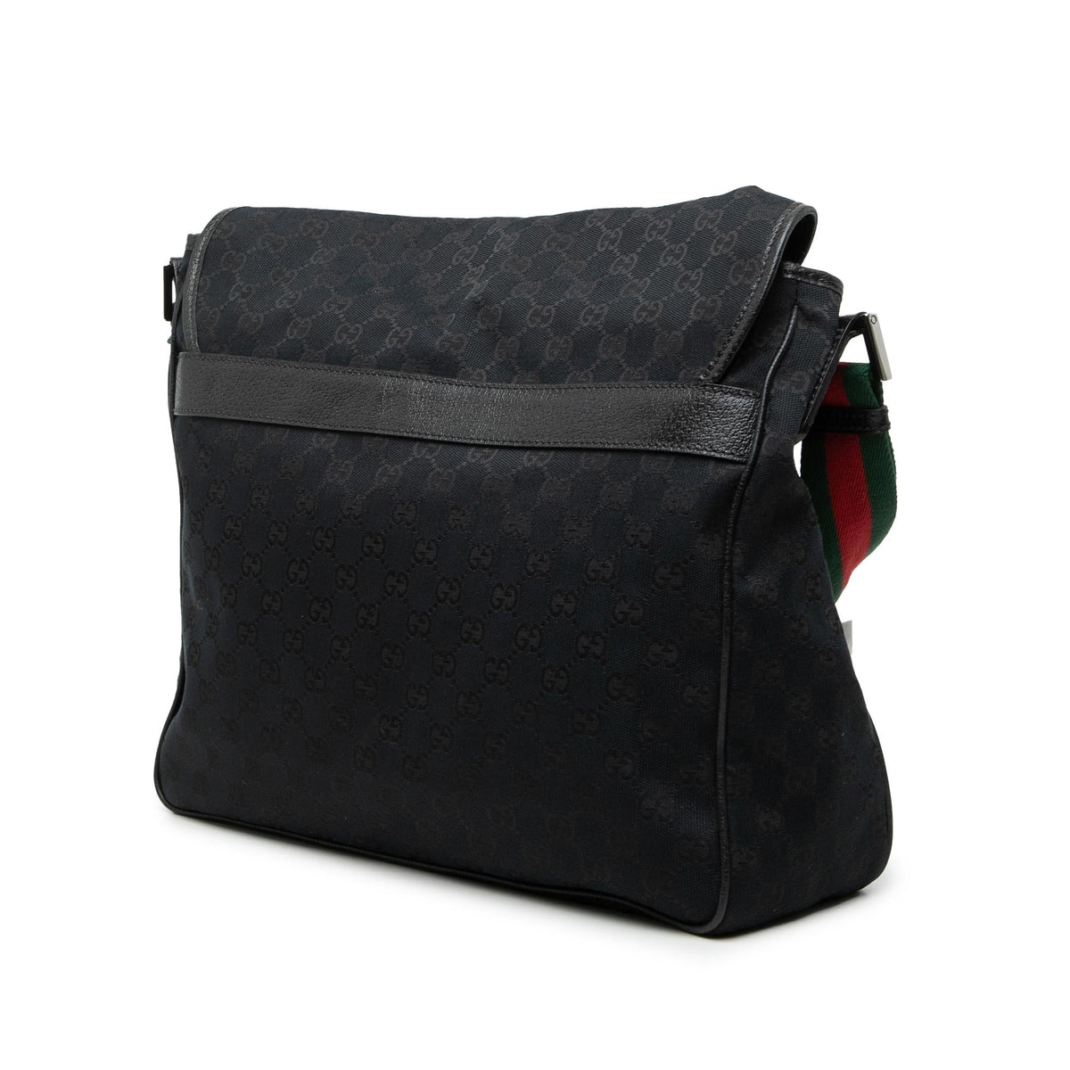 Gucci GG Canvas Web Flap Messenger Bag - Black