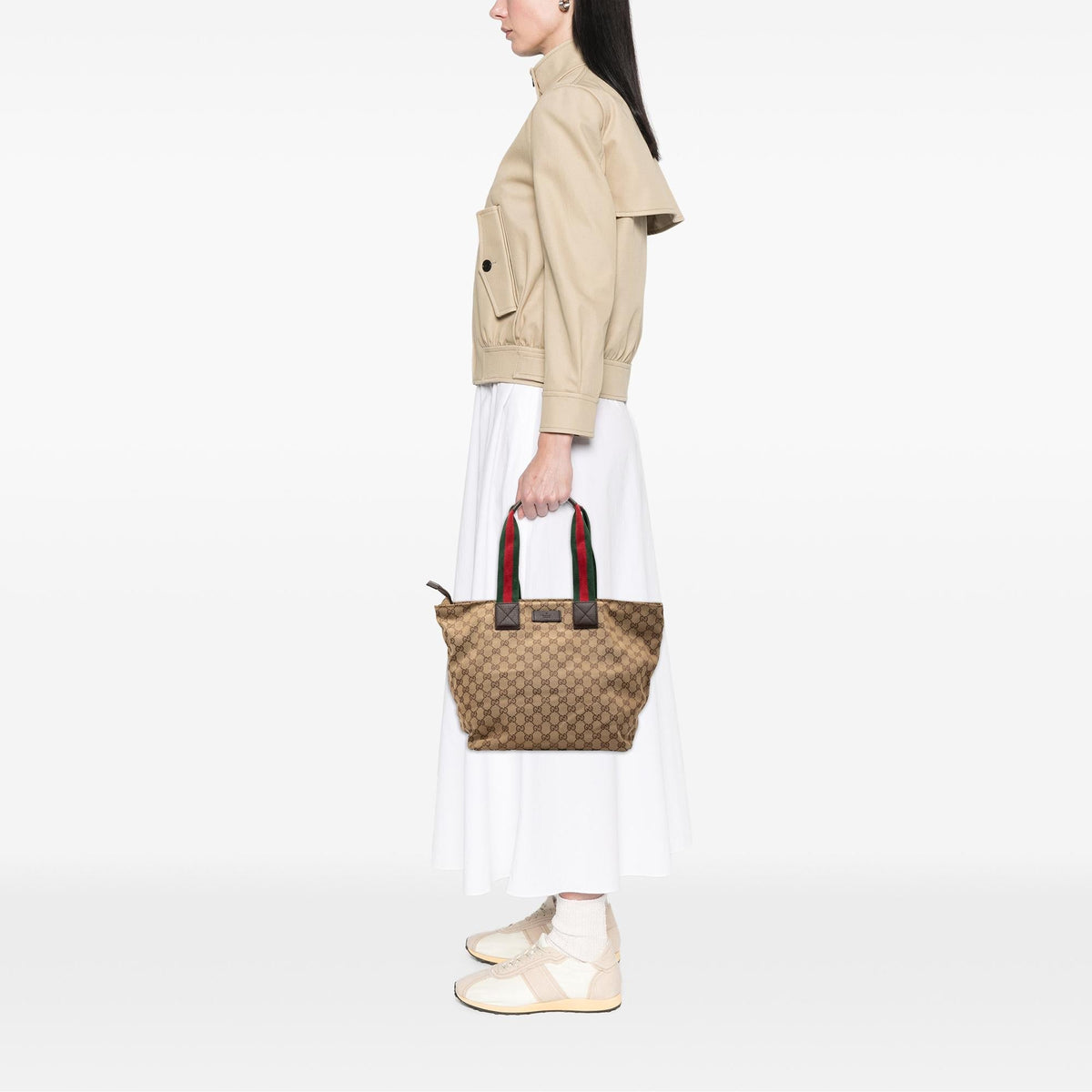 Gucci GG Canvas Web Tote Bag - Beige