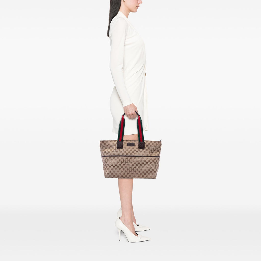 Gucci GG Canvas Web Tote Bag - Beige