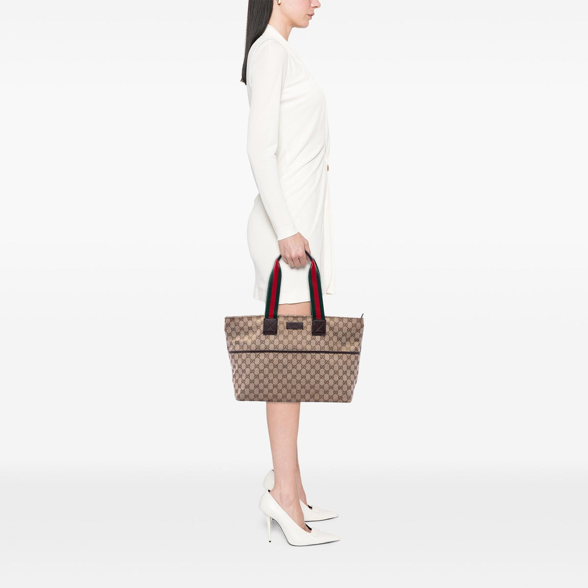 Gucci GG Canvas Web Tote Bag - Beige