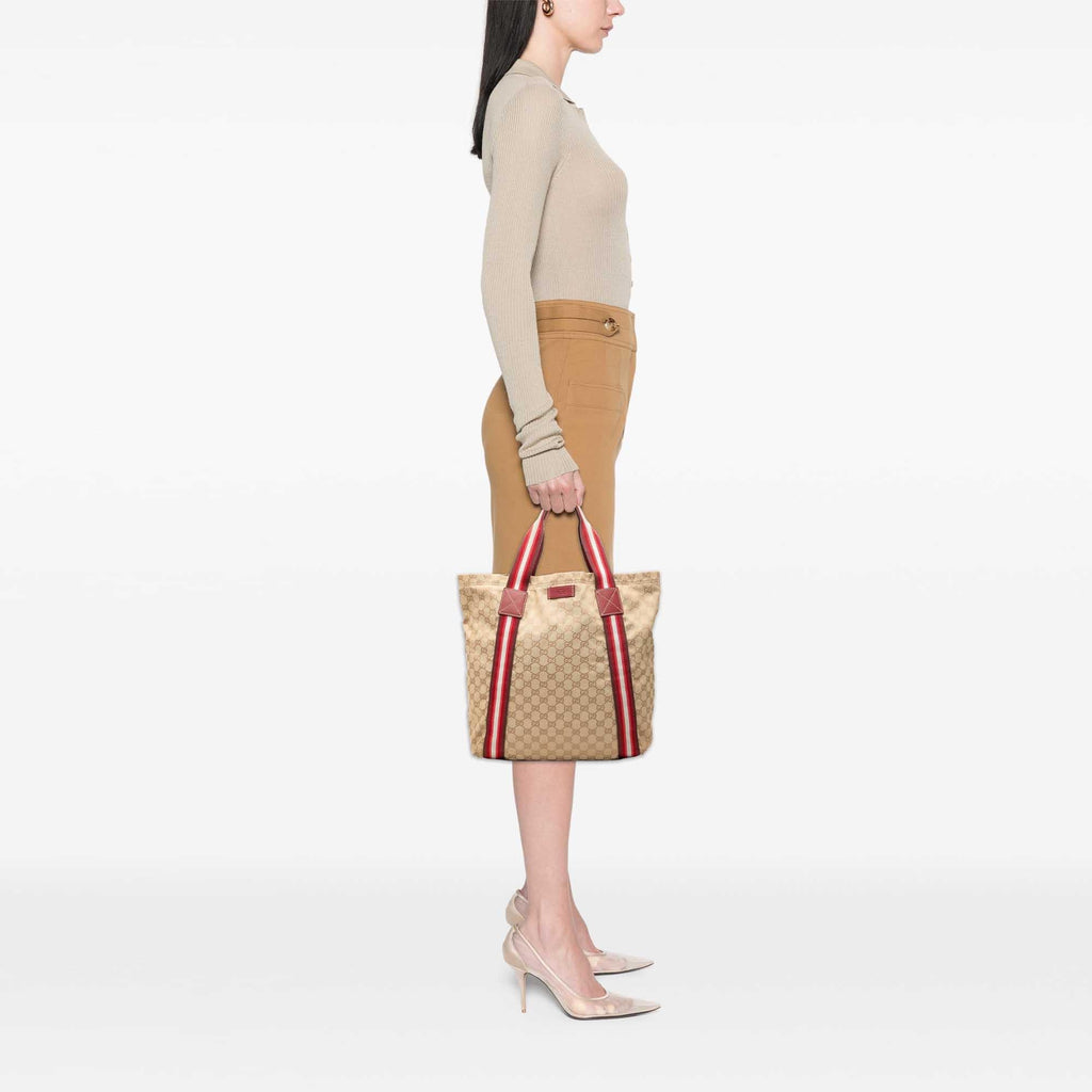 Gucci GG Canvas Web Tote Bag - Beige