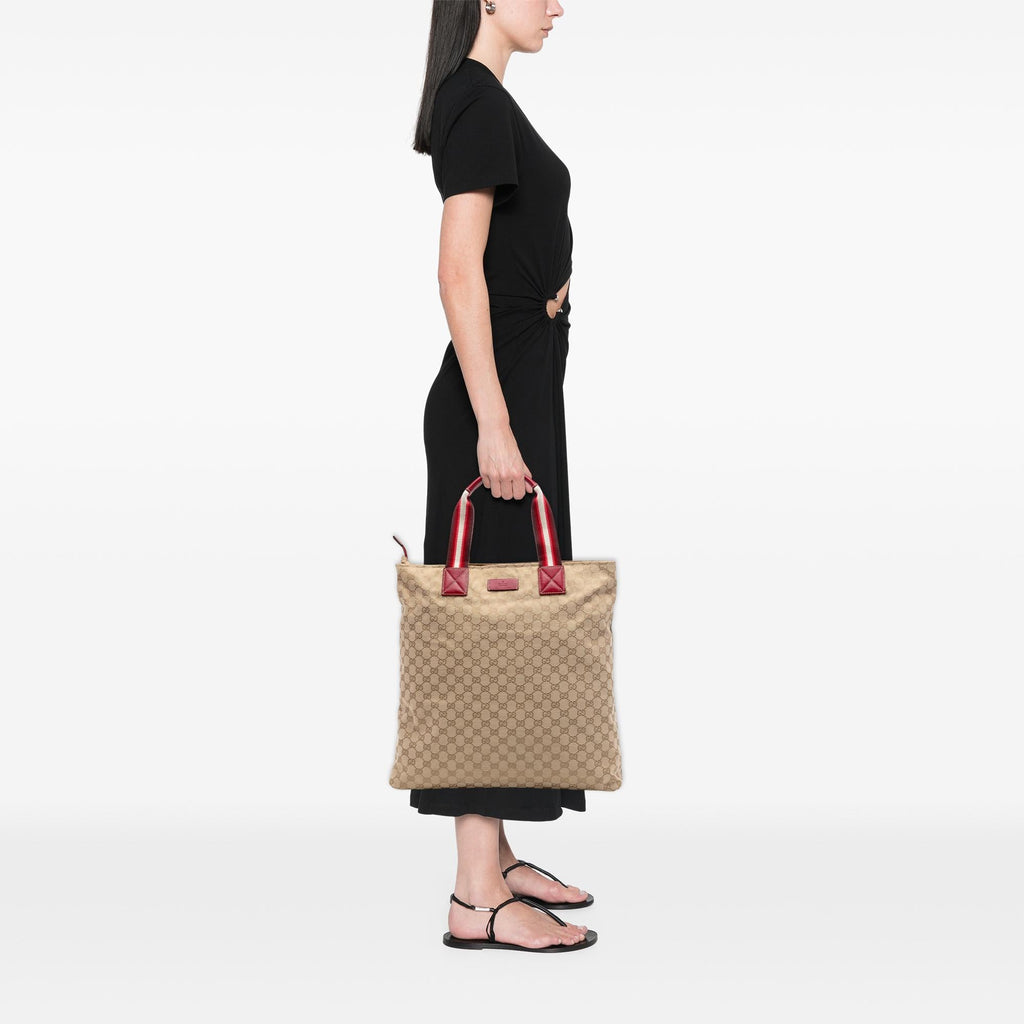 Gucci GG Canvas Web Vertical Tote Bag - Beige