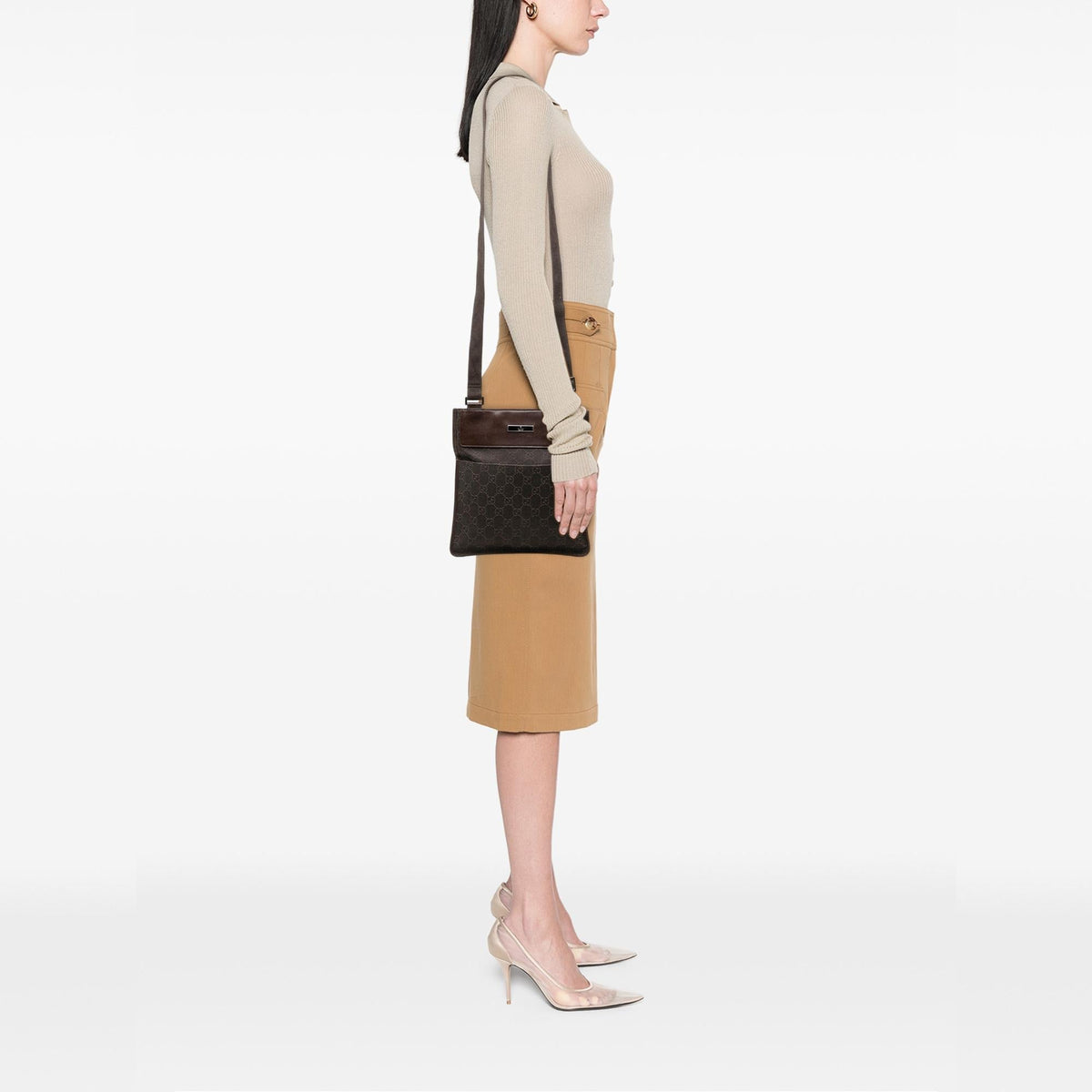 Gucci GG Denim Crossbody Bag - Brown