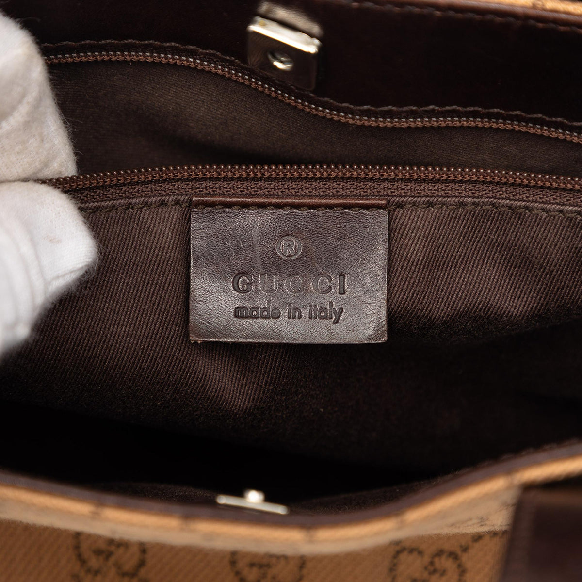 Gucci GG Denim Handbag Satchel - Brown