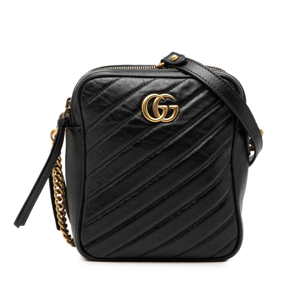 Gucci GG Marmont Matelasse Leather Double Zip Crossbody Bag - Black