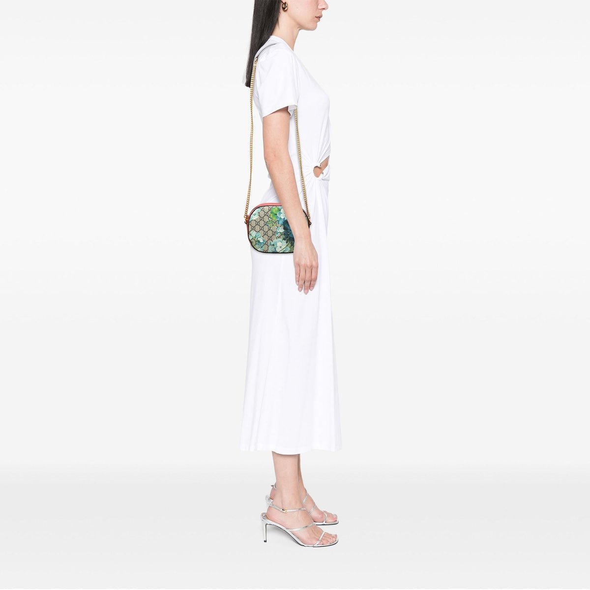 Gucci GG Supreme Blooms Chain Crossbody Bag - Beige/Red