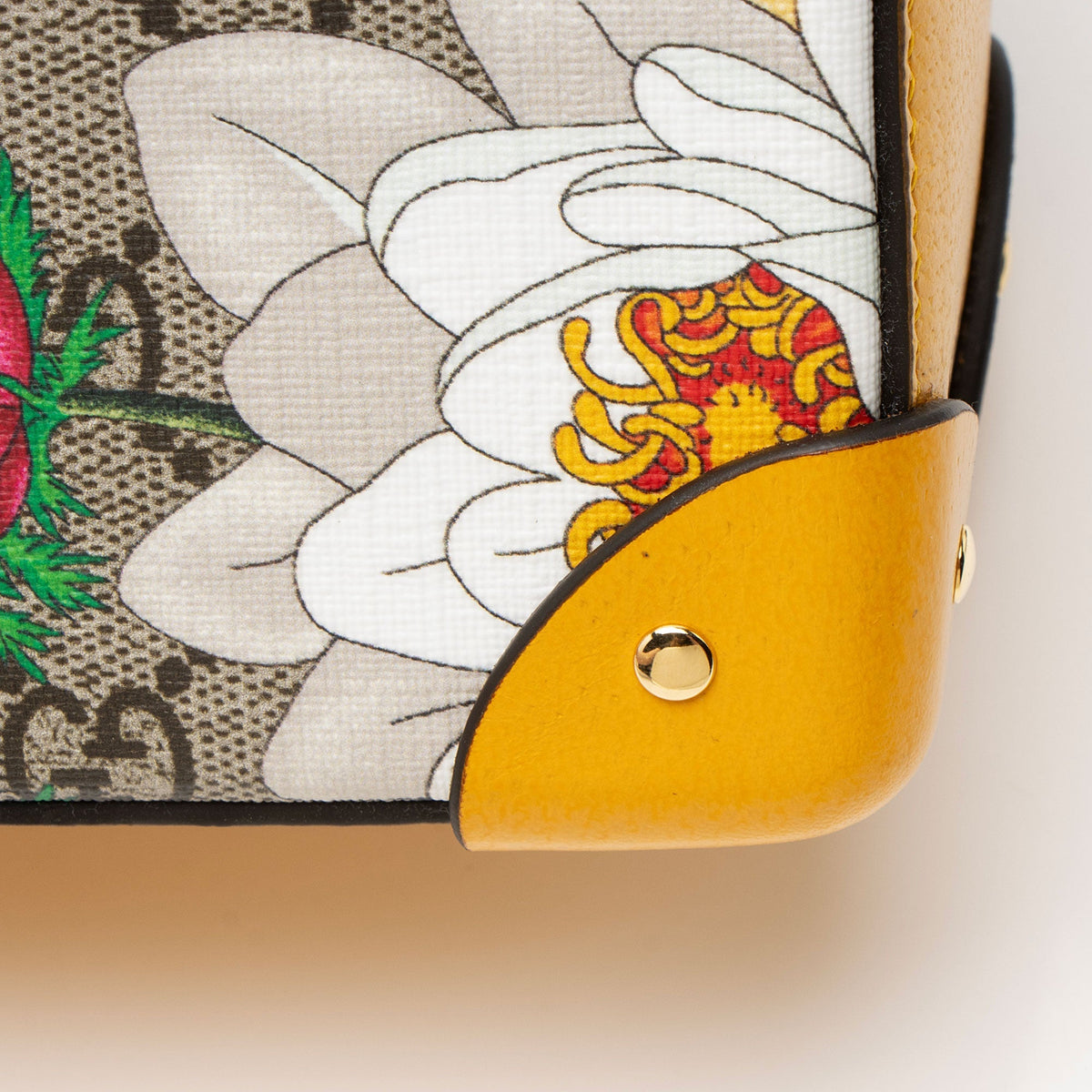 Gucci GG Supreme Flora Bamboo Padlock Top Handle Satchel - Beige/Multi/Yellow