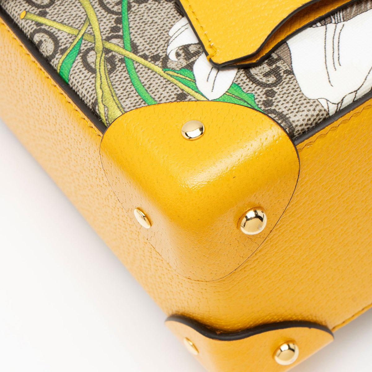 Gucci GG Supreme Flora Bamboo Padlock Top Handle Satchel - Beige/Multi/Yellow
