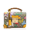 Gucci GG Supreme Flora Bamboo Padlock Top Handle Satchel - Beige/Multi/Yellow