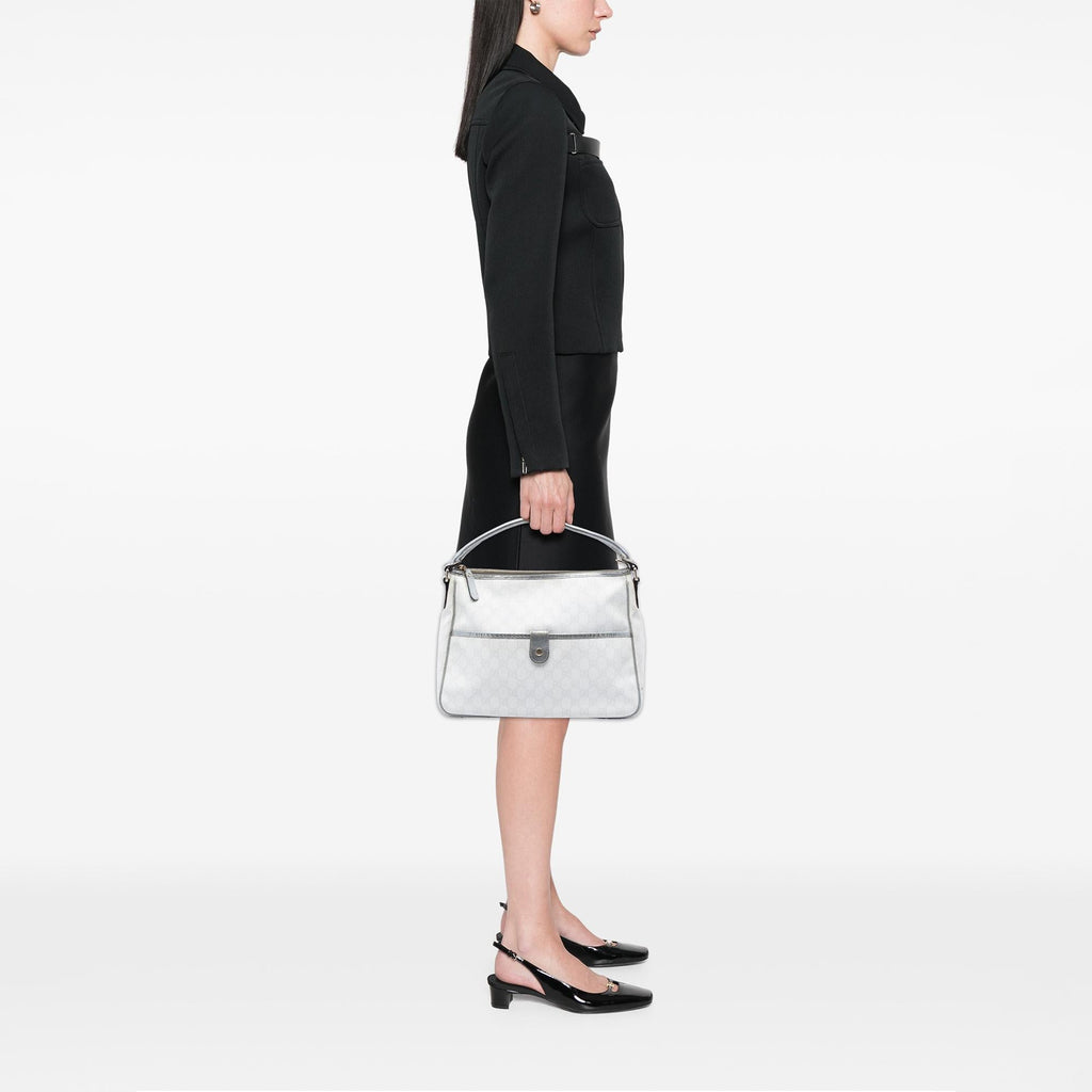 Gucci GG Supreme Joy Handbag Satchel - Silver/White