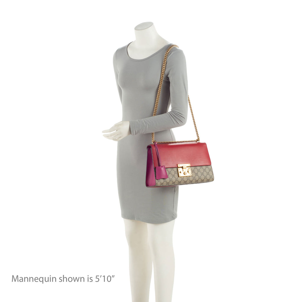 Gucci GG Supreme Padlock Medium Shoulder Bag - Beige/Pink/Red