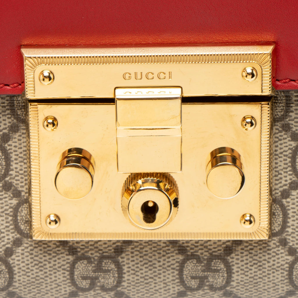 Gucci GG Supreme Padlock Medium Shoulder Bag - Beige/Pink/Red
