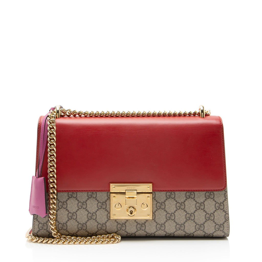 Gucci GG Supreme Padlock Medium Shoulder Bag - Beige/Pink/Red