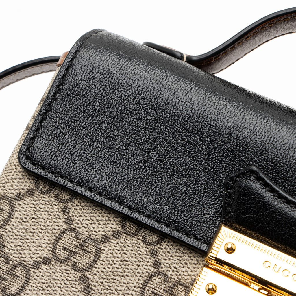 Gucci GG Supreme Padlock Mini Top Handle Crossbody Bag - Black/Brown