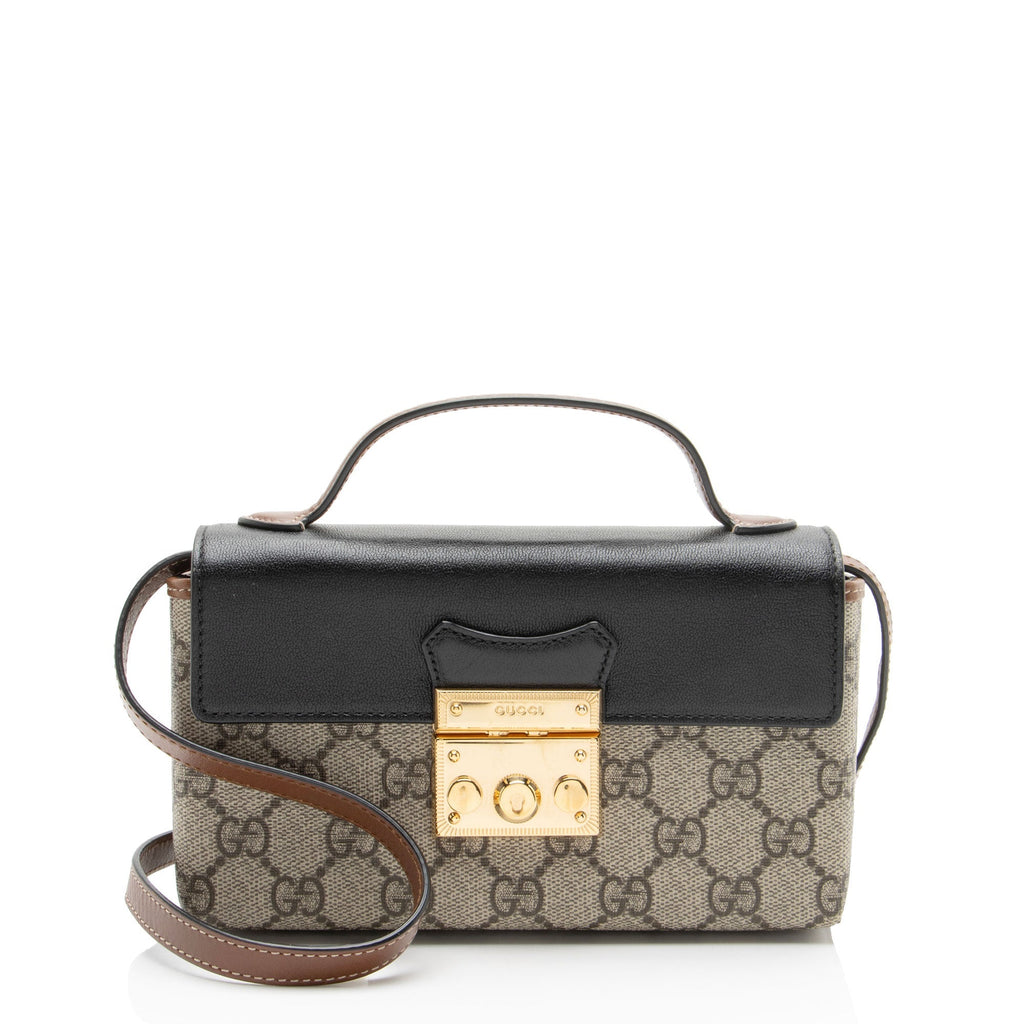 Gucci GG Supreme Padlock Mini Top Handle Crossbody Bag - Black/Brown