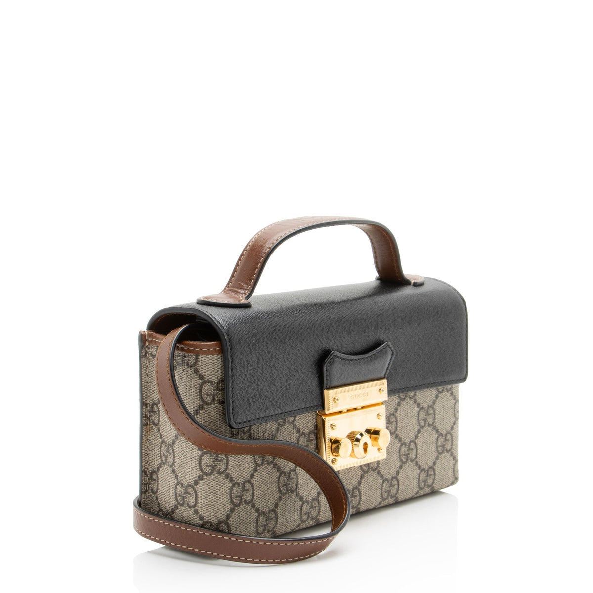 Gucci GG Supreme Padlock Mini Top Handle Crossbody Bag - Black/Brown