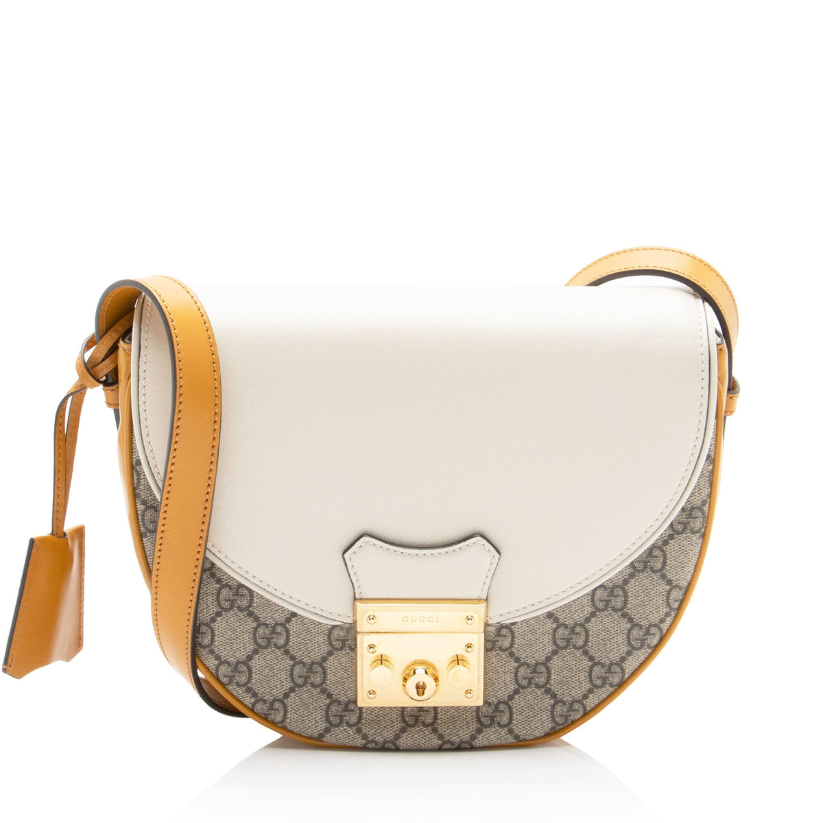 Gucci GG Supreme Padlock Saddle Small Shoulder Bag - Beige/White/Yellow