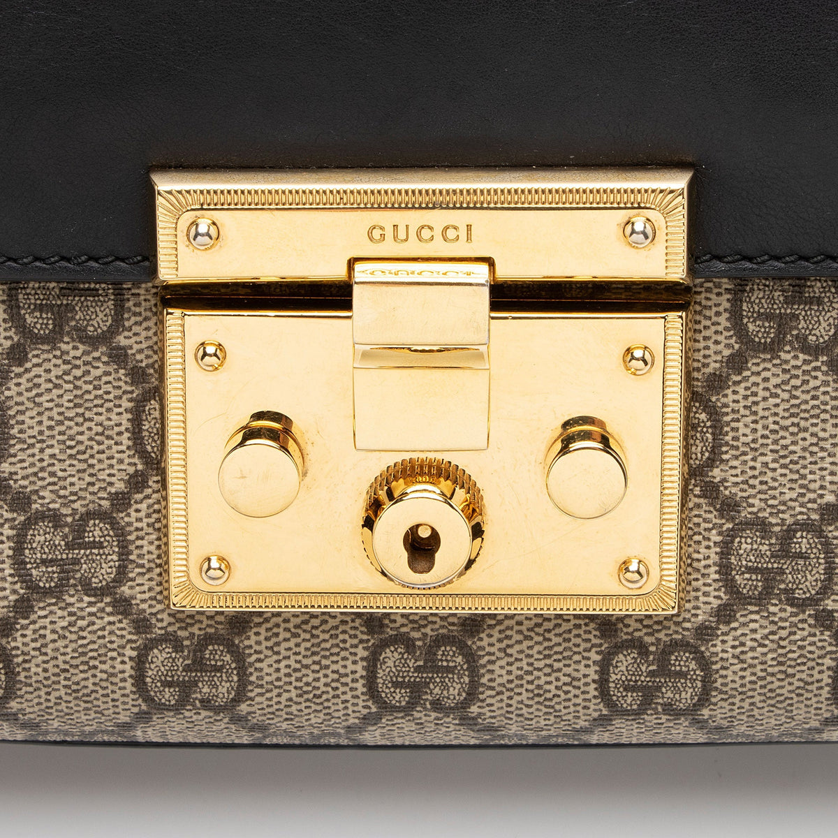 Gucci GG Supreme Padlock Small Shoulder Bag - Beige/Black