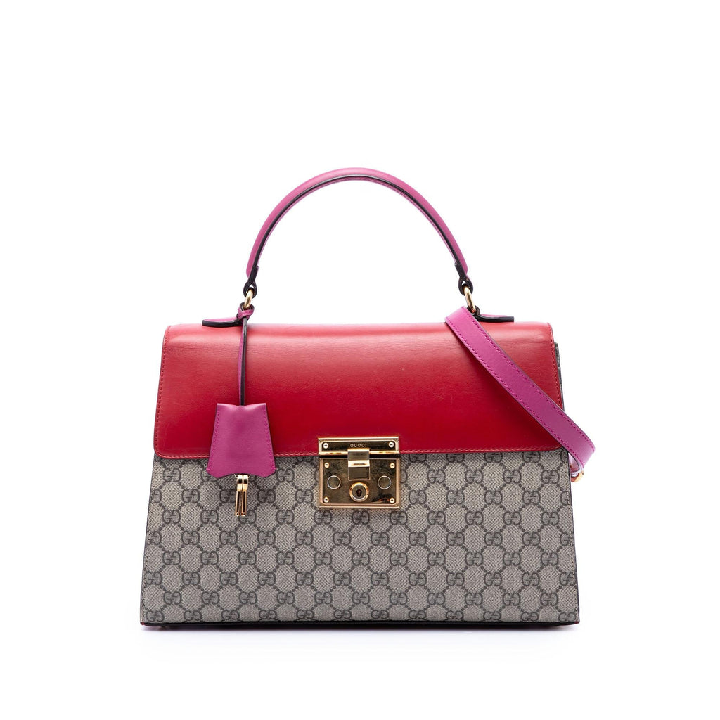 Gucci GG Supreme Padlock Top Handle Bag - Beige/Red