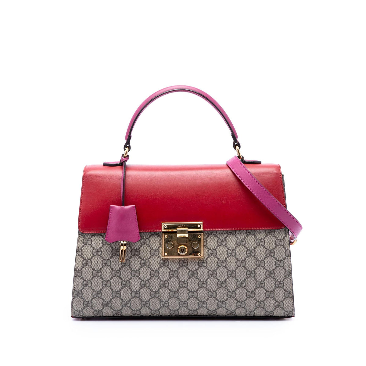 Gucci GG Supreme Padlock Top Handle Bag - Beige/Red