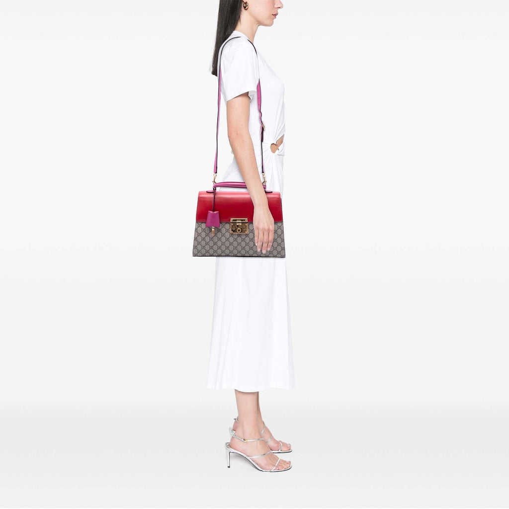 Gucci GG Supreme Padlock Top Handle Bag - Beige/Red