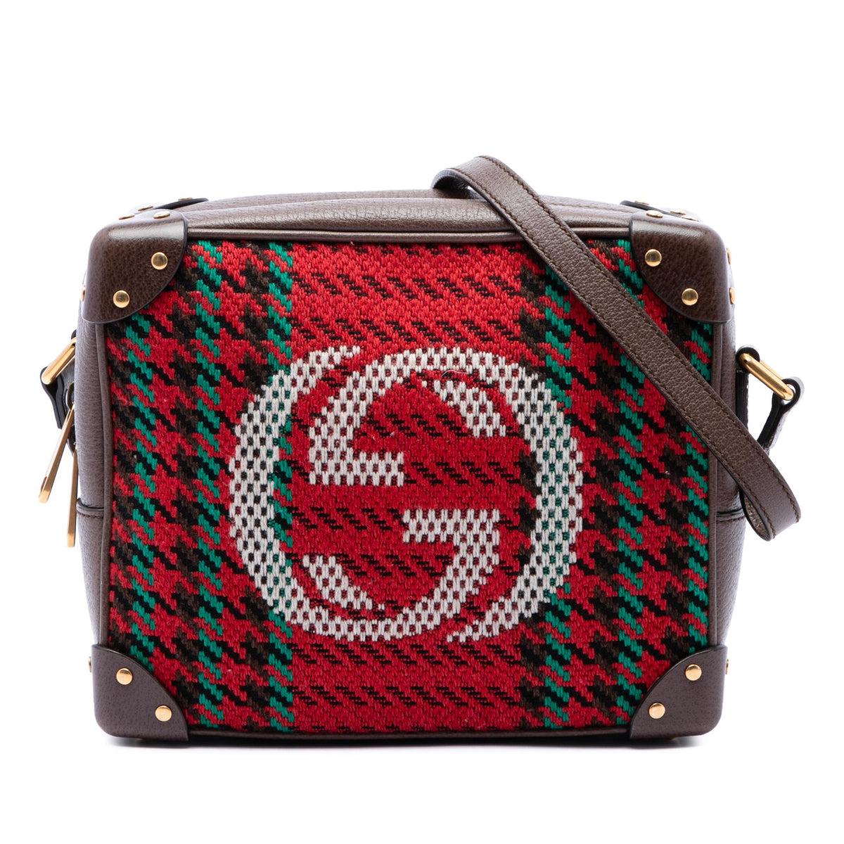 Gucci Houndstooth Canvas Soft Trunk Crossbody Bag - Red