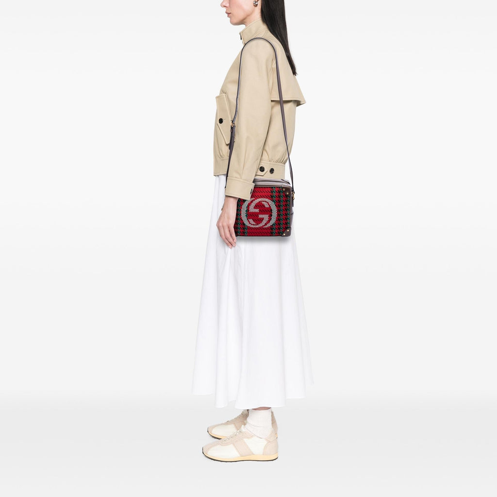 Gucci Houndstooth Canvas Soft Trunk Crossbody Bag - Red