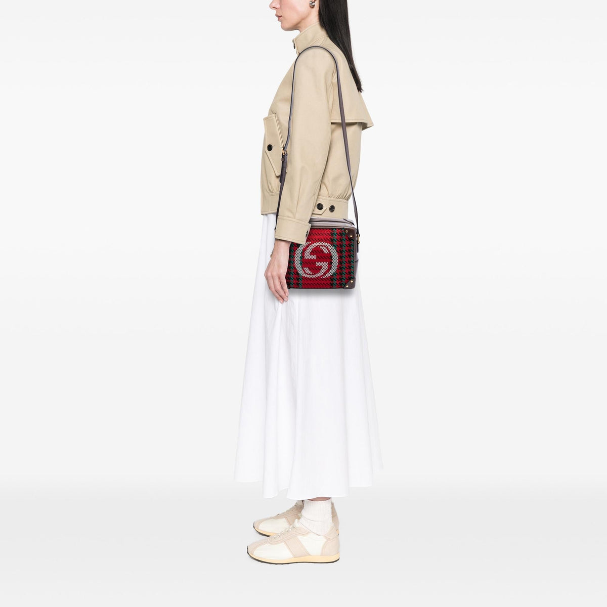 Gucci Houndstooth Canvas Soft Trunk Crossbody Bag - Red
