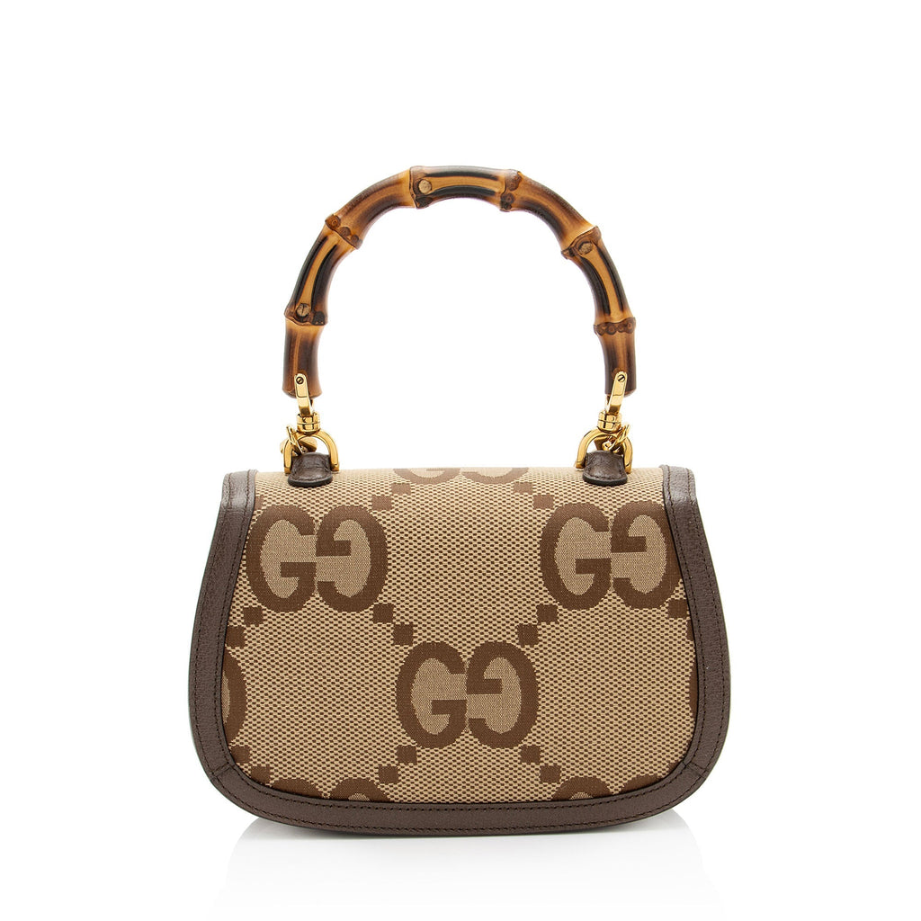 Gucci Jumbo GG Canvas Bamboo 1947 Small Top Handle Crossbody Bag - Brown