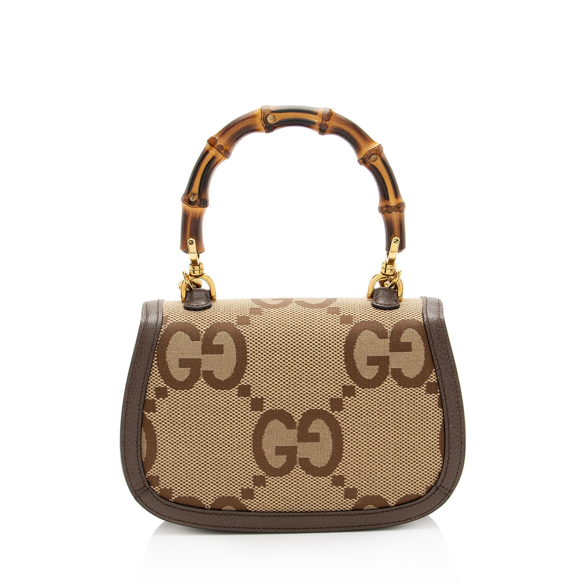 Gucci Jumbo GG Canvas Bamboo 1947 Small Top Handle Crossbody Bag - Brown