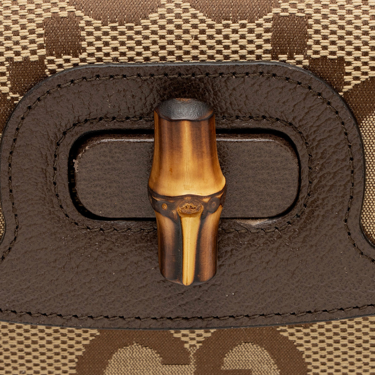 Gucci Jumbo GG Canvas Bamboo 1947 Small Top Handle Crossbody Bag - Brown