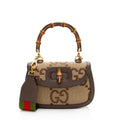 Gucci Jumbo GG Canvas Bamboo 1947 Small Top Handle Crossbody Bag - Brown