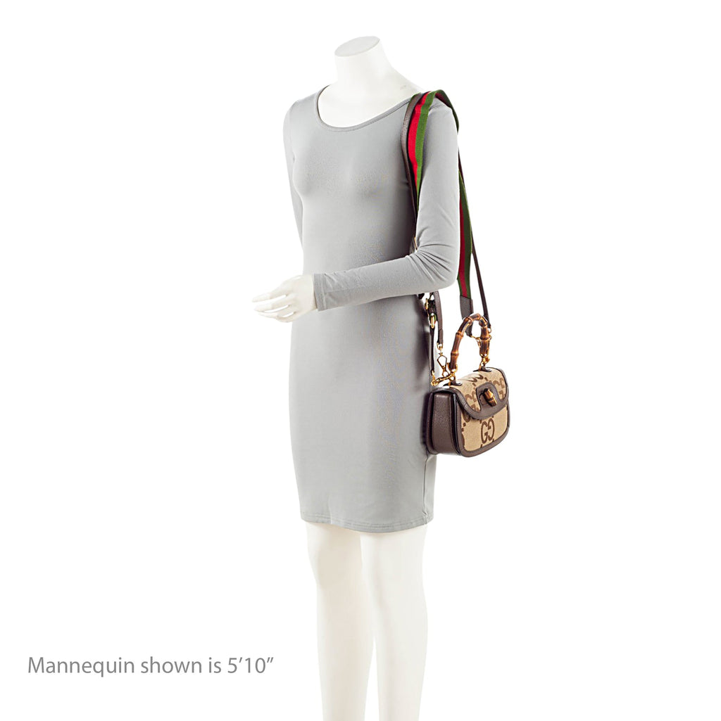 Gucci Jumbo GG Canvas Bamboo 1947 Small Top Handle Crossbody Bag - Brown