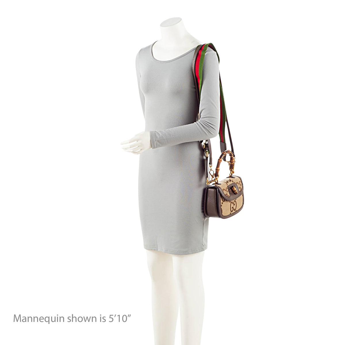 Gucci Jumbo GG Canvas Bamboo 1947 Small Top Handle Crossbody Bag - Brown