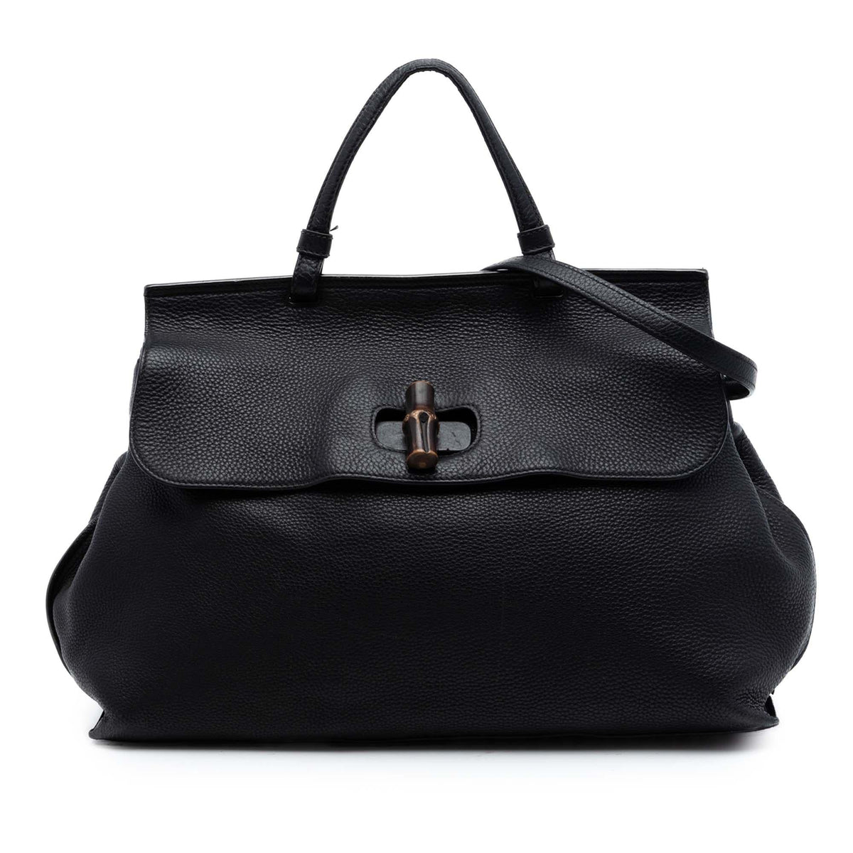 Gucci Large Calfskin Bamboo Daily Satchel - Black