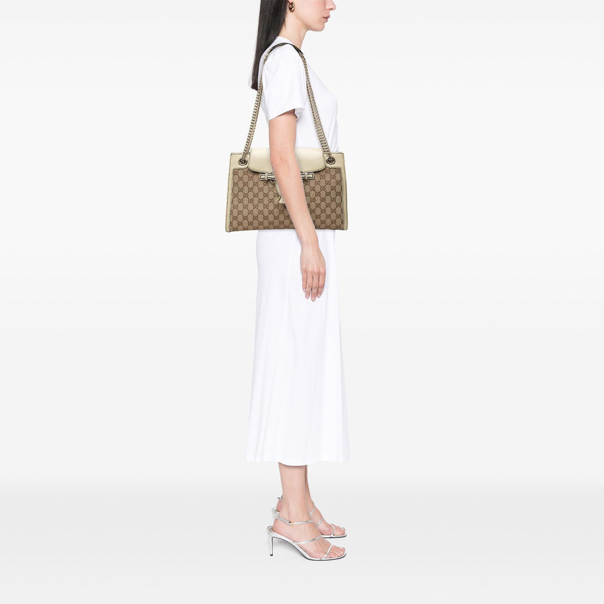 Gucci Large GG Canvas Emily Shoulder Bag - Beige/White