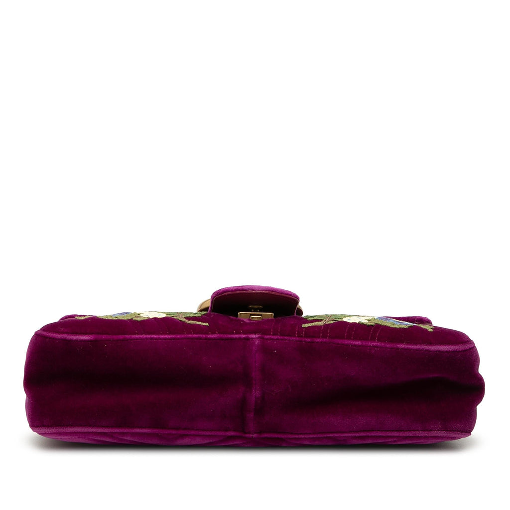 Gucci Large GG Marmont Embroidered Matelasse Velvet Loved Flap Crossbody Bag - Purple