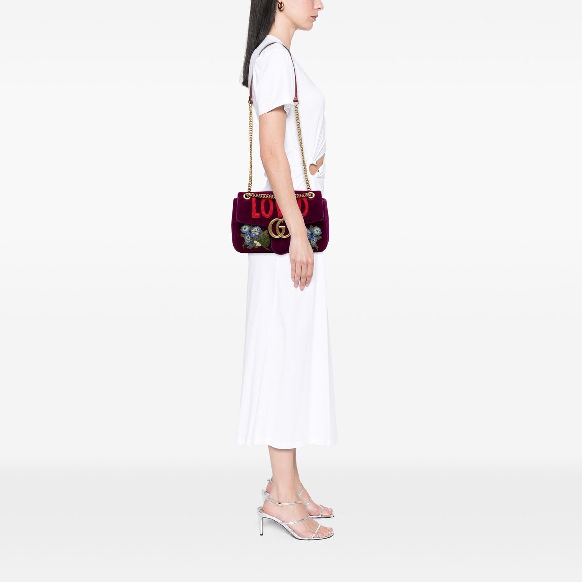 Gucci Large GG Marmont Embroidered Matelasse Velvet Loved Flap Crossbody Bag - Purple